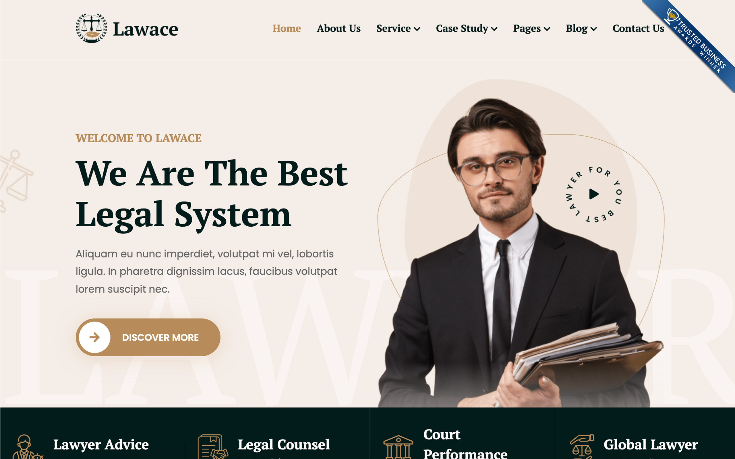 Trusted Business Award displayed on a professional website