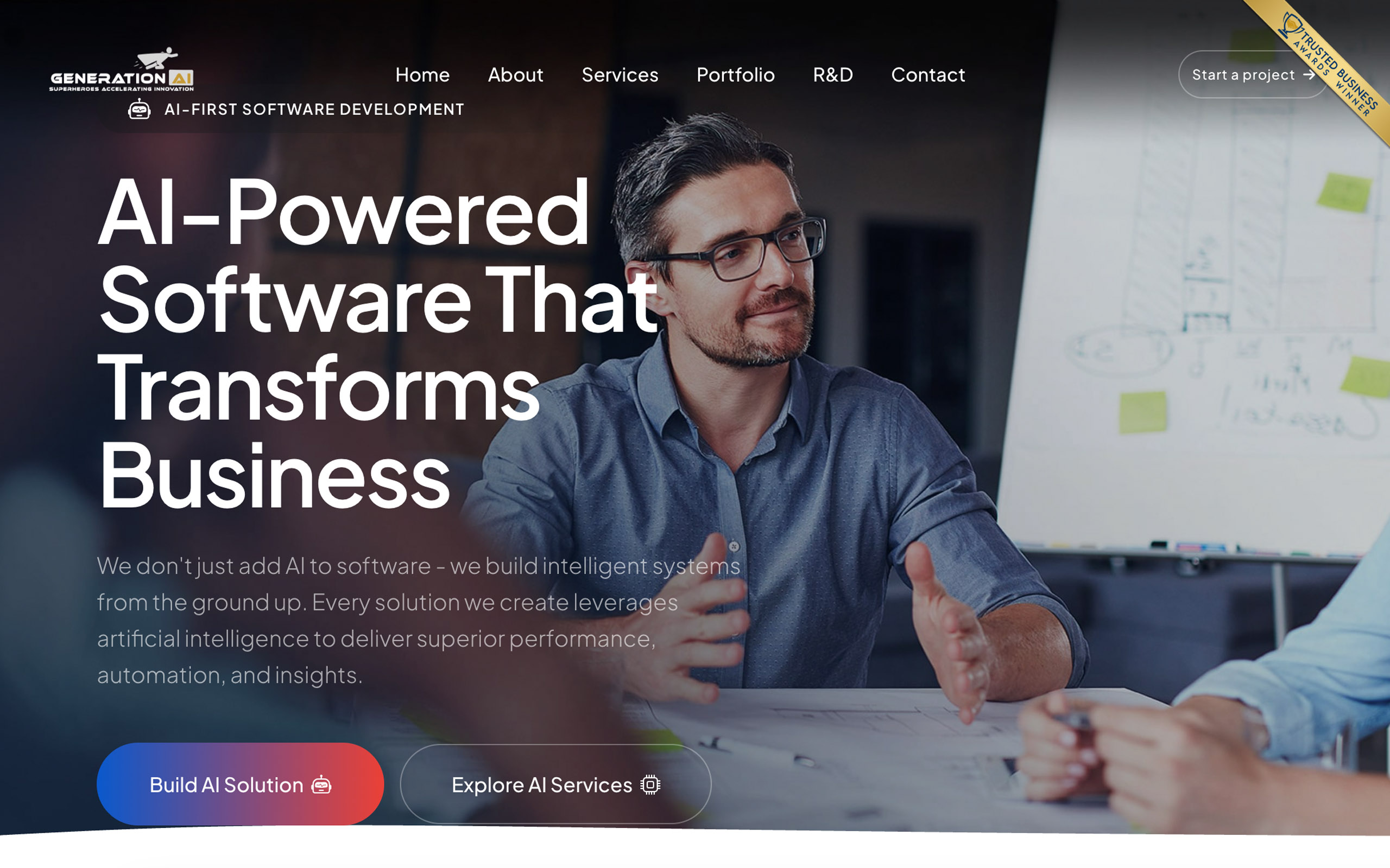 Trusted Business Award displayed on a professional website