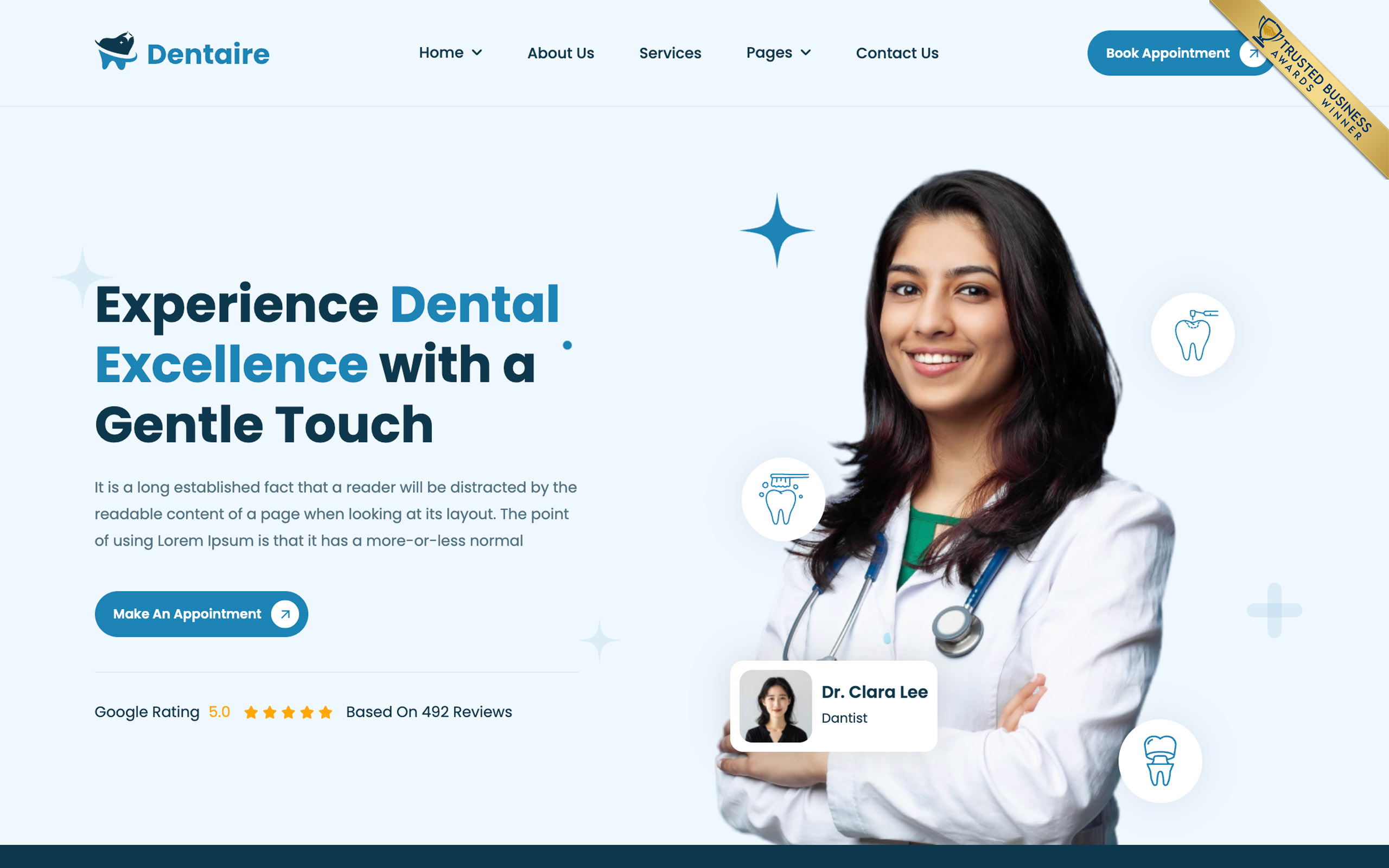 Trusted Business Award displayed on a professional website