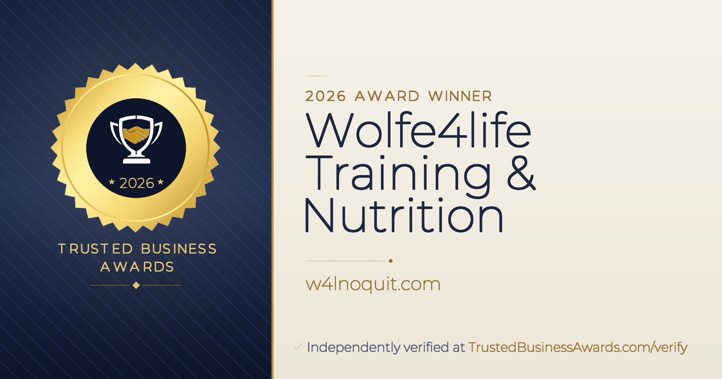 Wolfe4life Training & Nutrition — 2026 Trusted Business Awards Winner