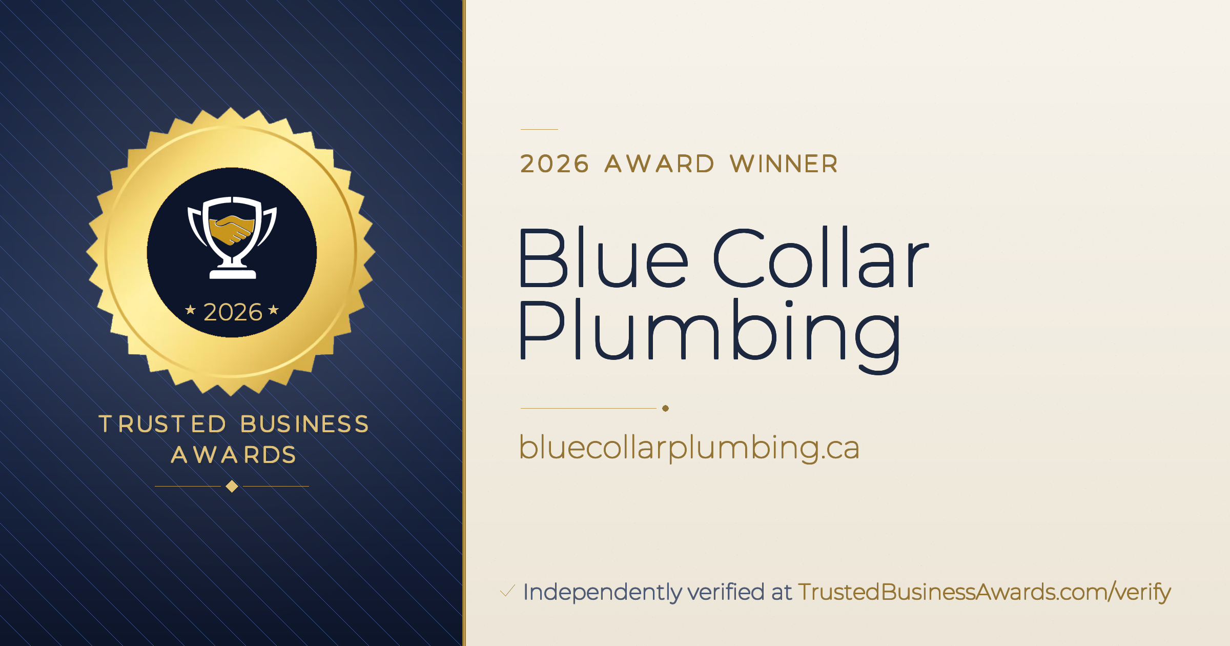 Blue Collar Plumbing — 2026 Trusted Business Awards Winner
