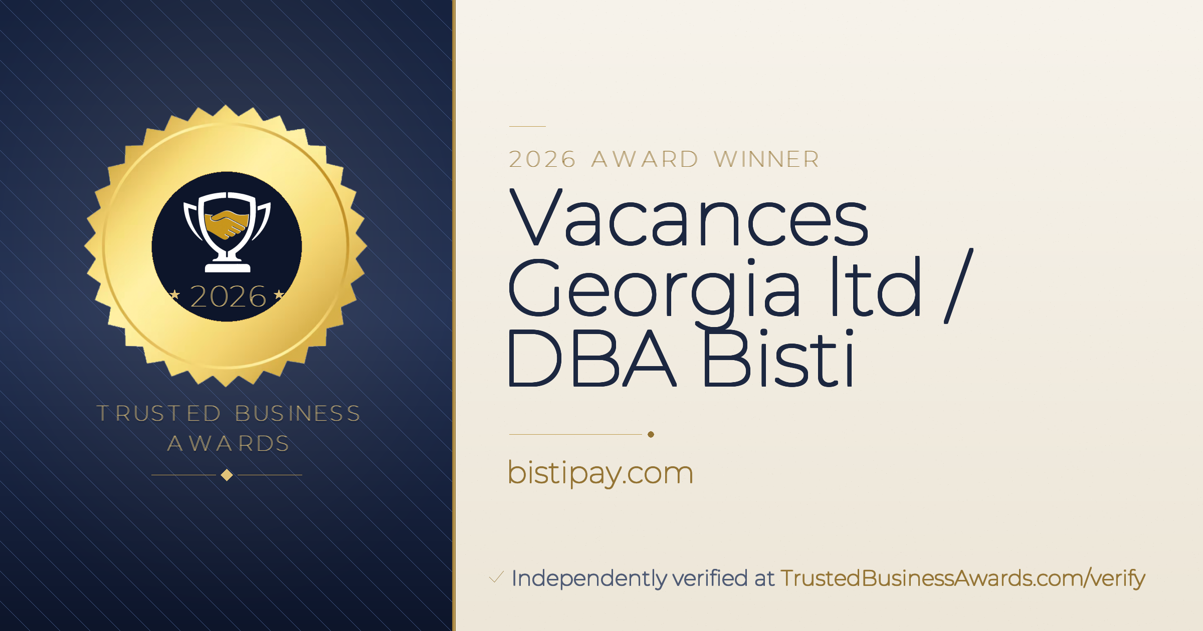 Vacances Georgia ltd / DBA Bisti — 2026 Trusted Business Awards Winner