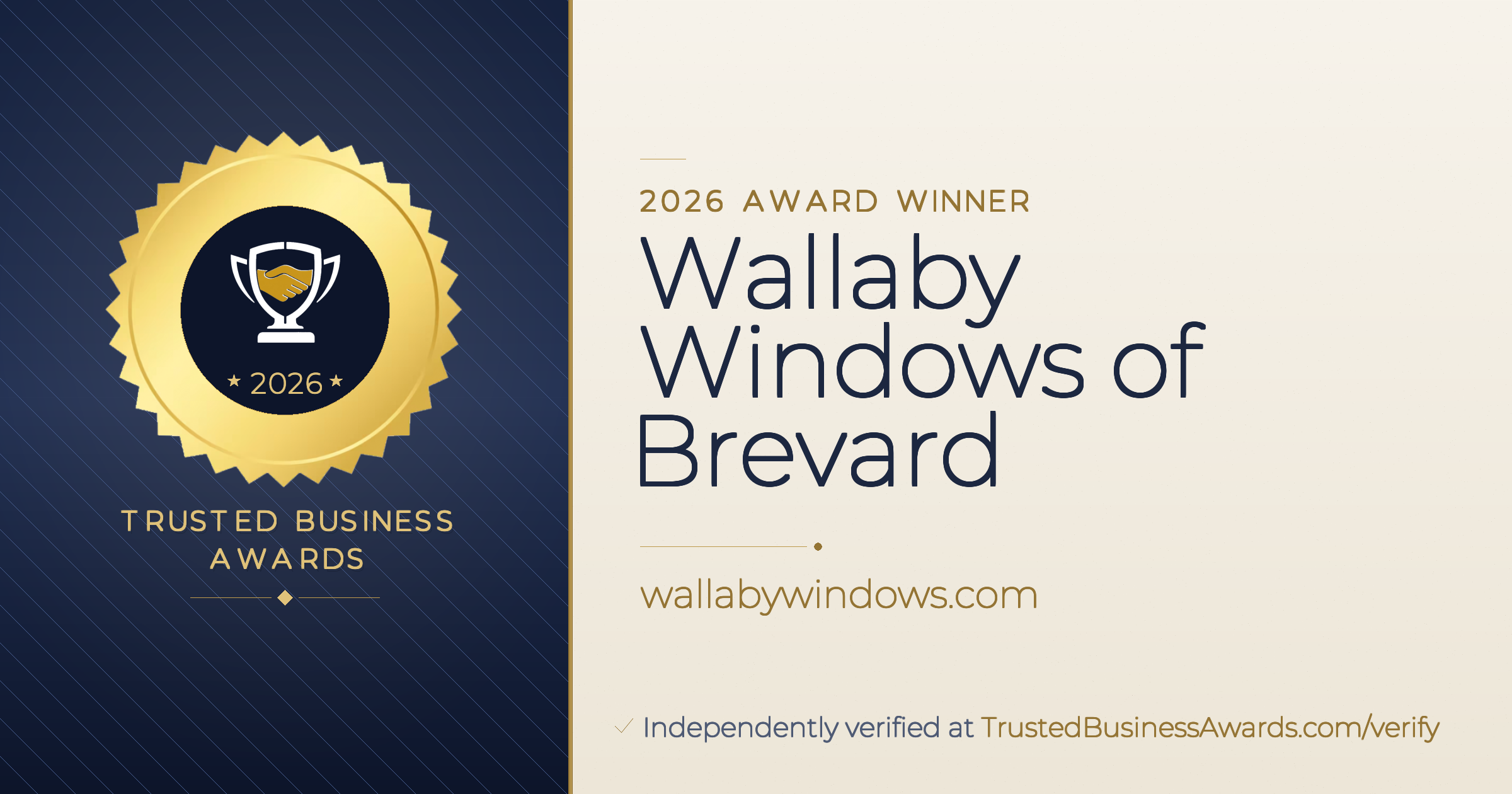 Wallaby Windows of Brevard — 2026 Trusted Business Awards Winner