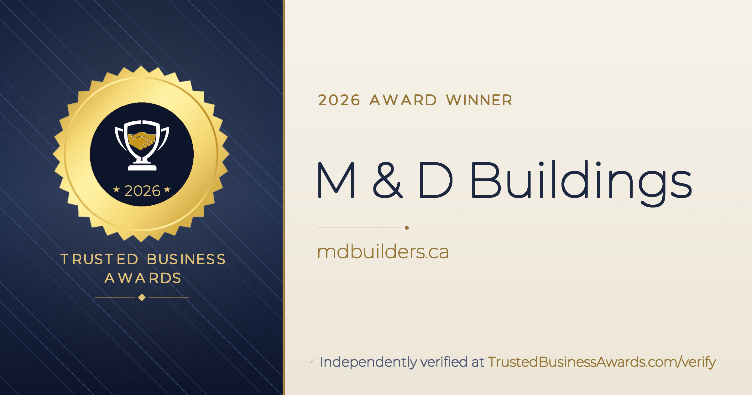M & D Buildings — 2026 Trusted Business Awards Winner