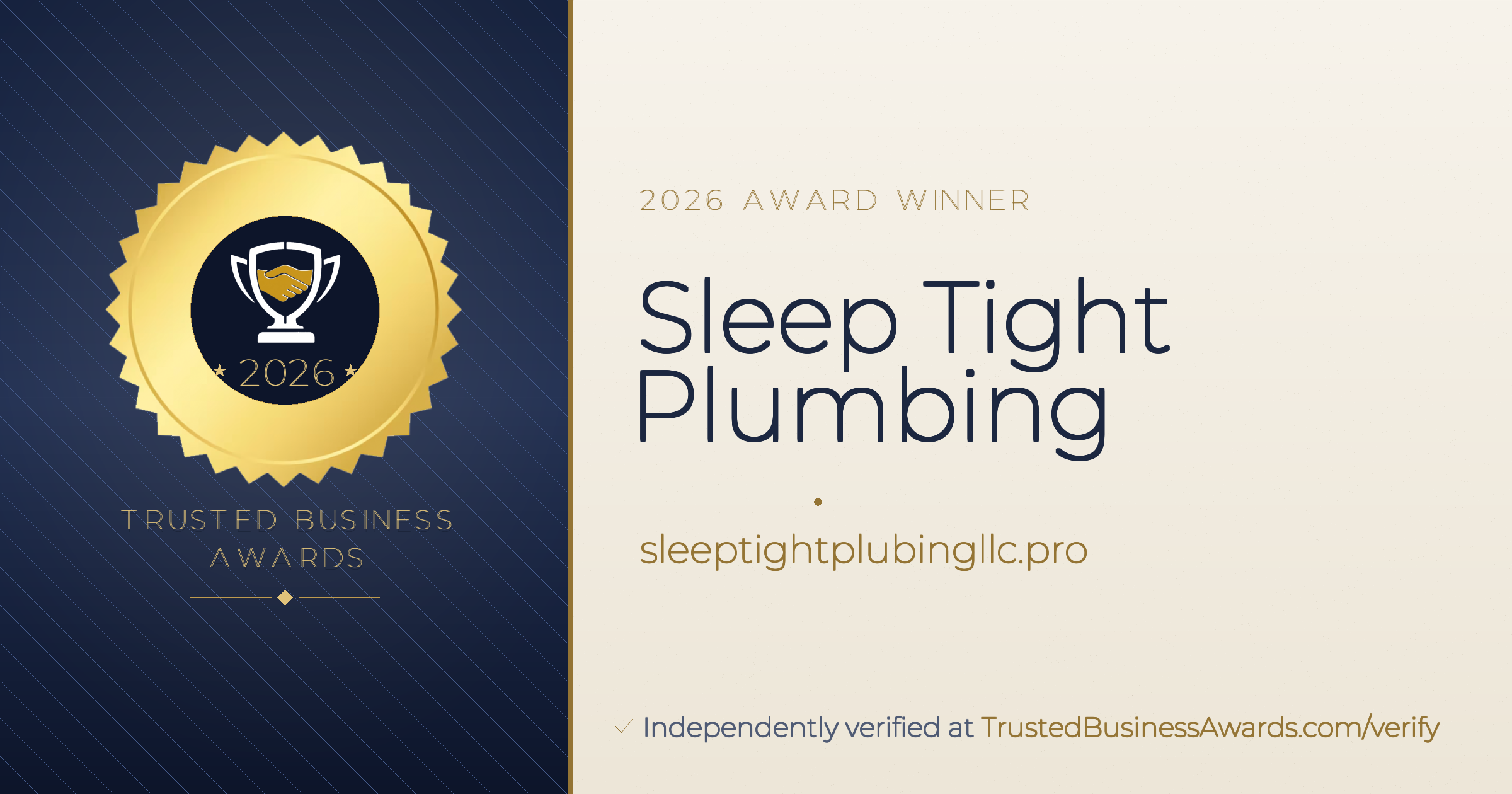 Sleep Tight Plumbing — 2026 Trusted Business Awards Winner