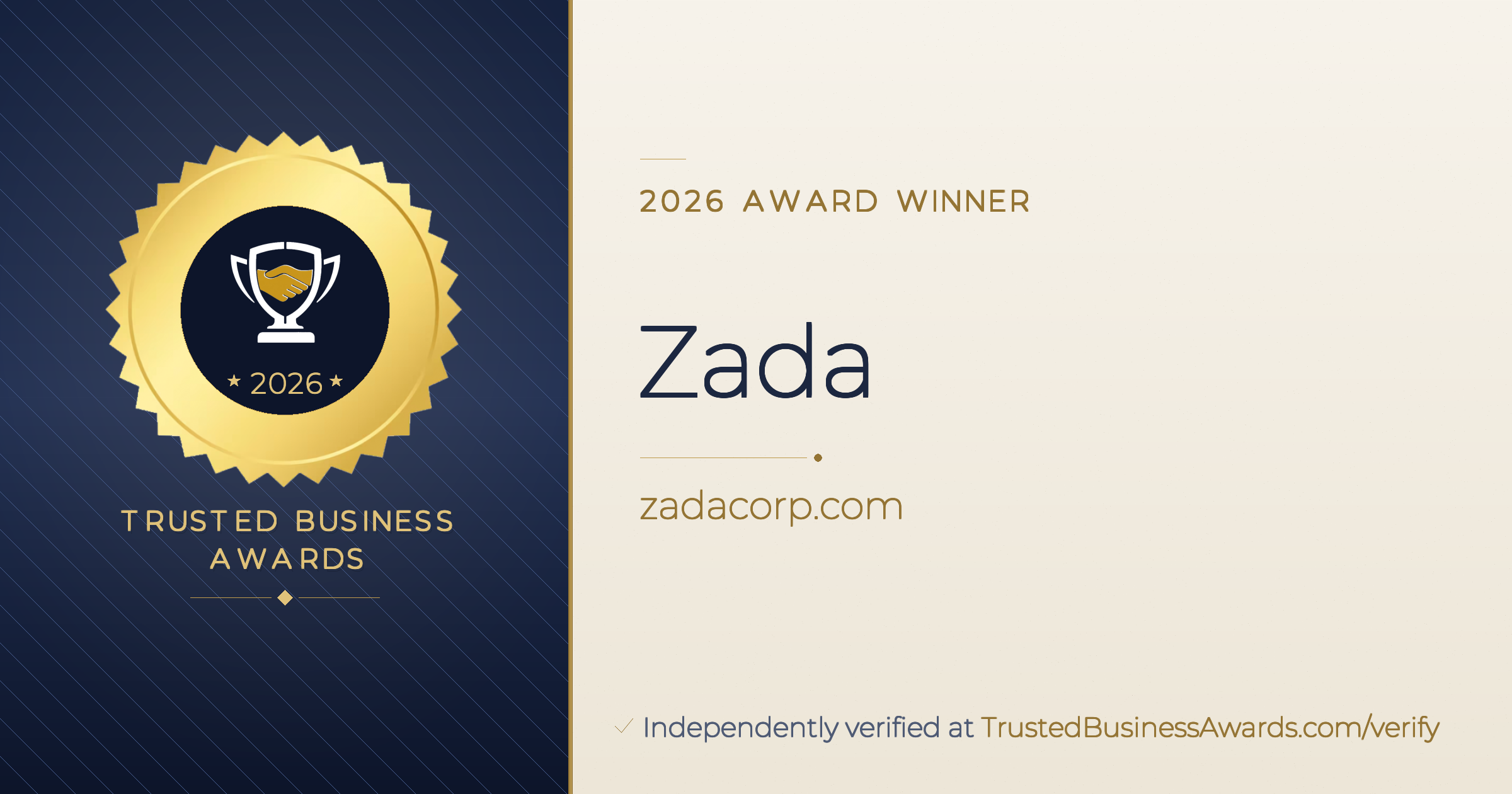 Zada — 2026 Trusted Business Awards Winner