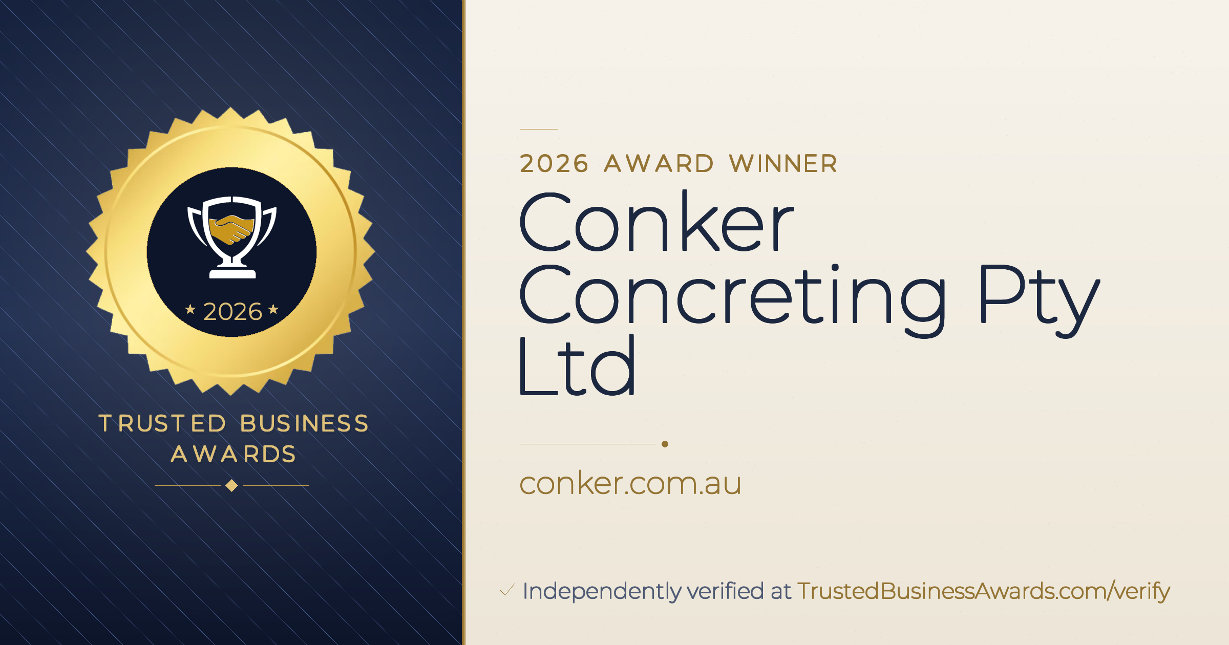 Conker Concreting Pty Ltd — 2026 Trusted Business Awards Winner