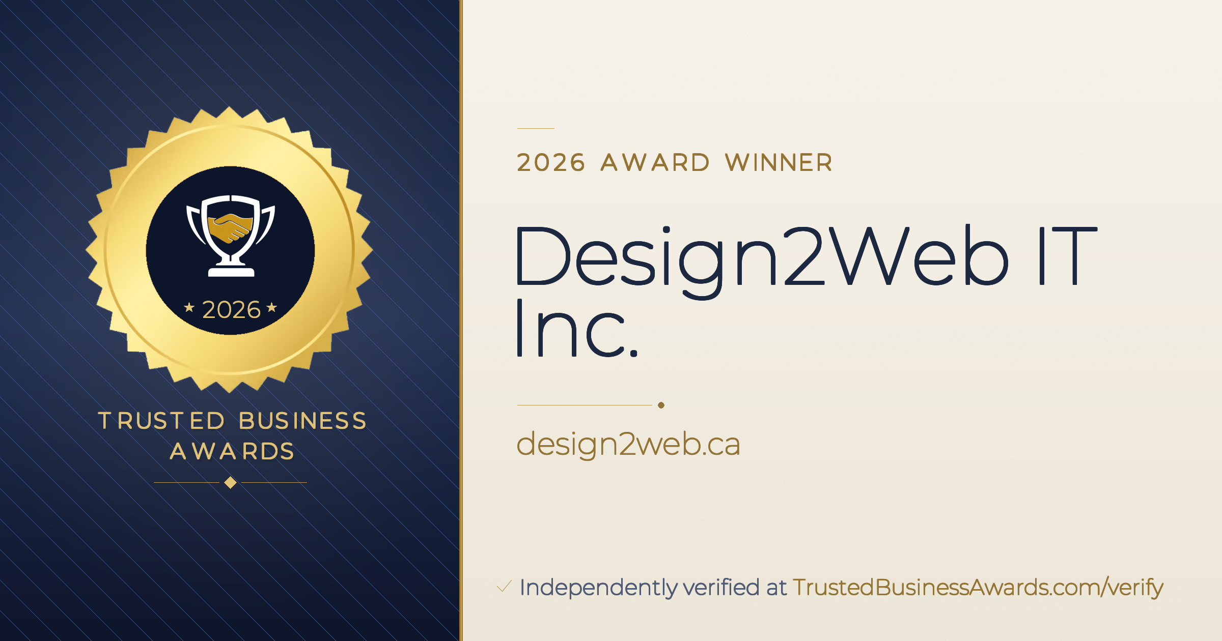Design2Web IT Inc. — 2026 Trusted Business Awards Winner