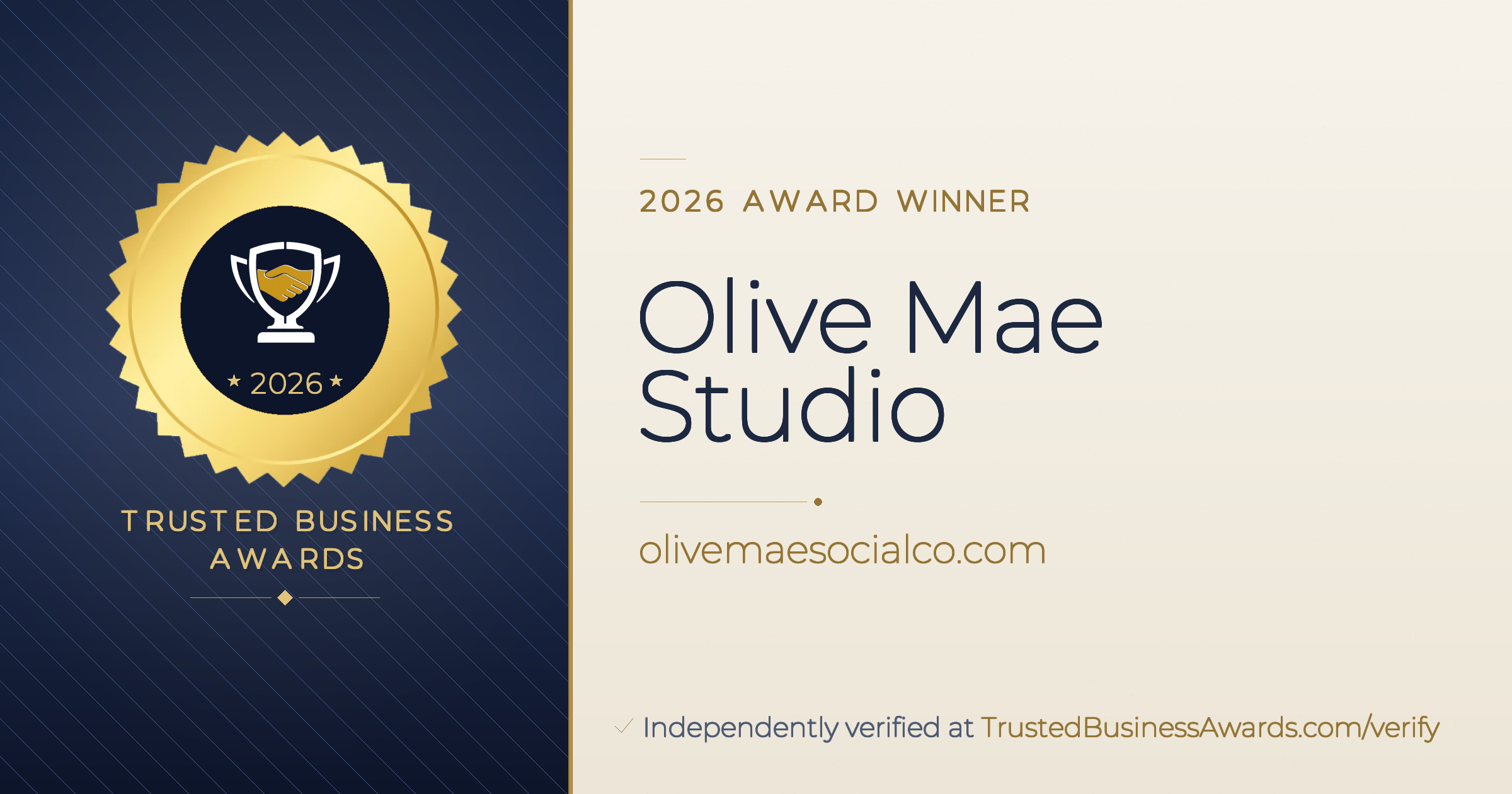 Olive Mae Studio — 2026 Trusted Business Awards Winner