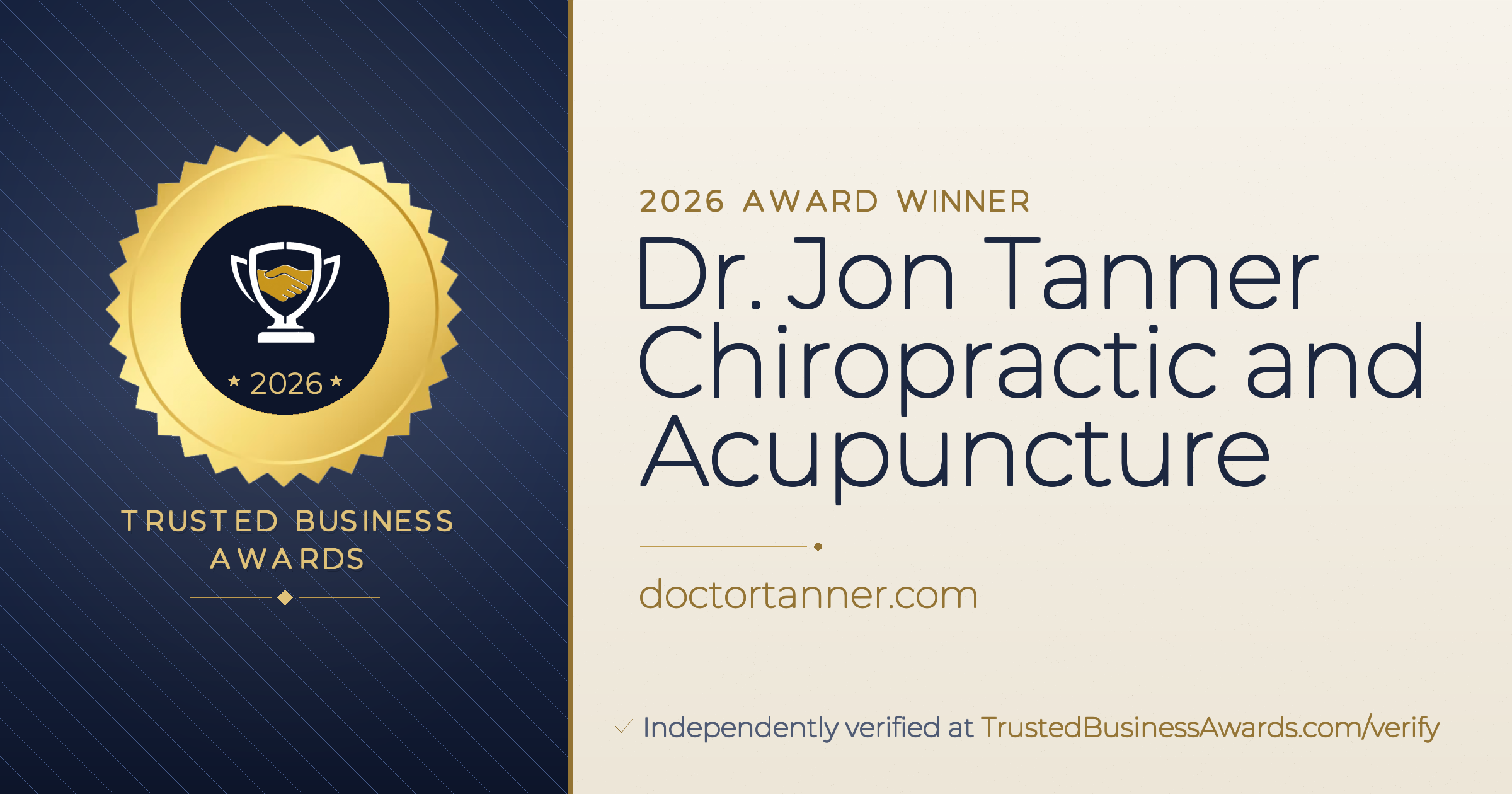 Dr. Jon Tanner Chiropractic and Acupuncture — 2026 Trusted Business Awards Winner