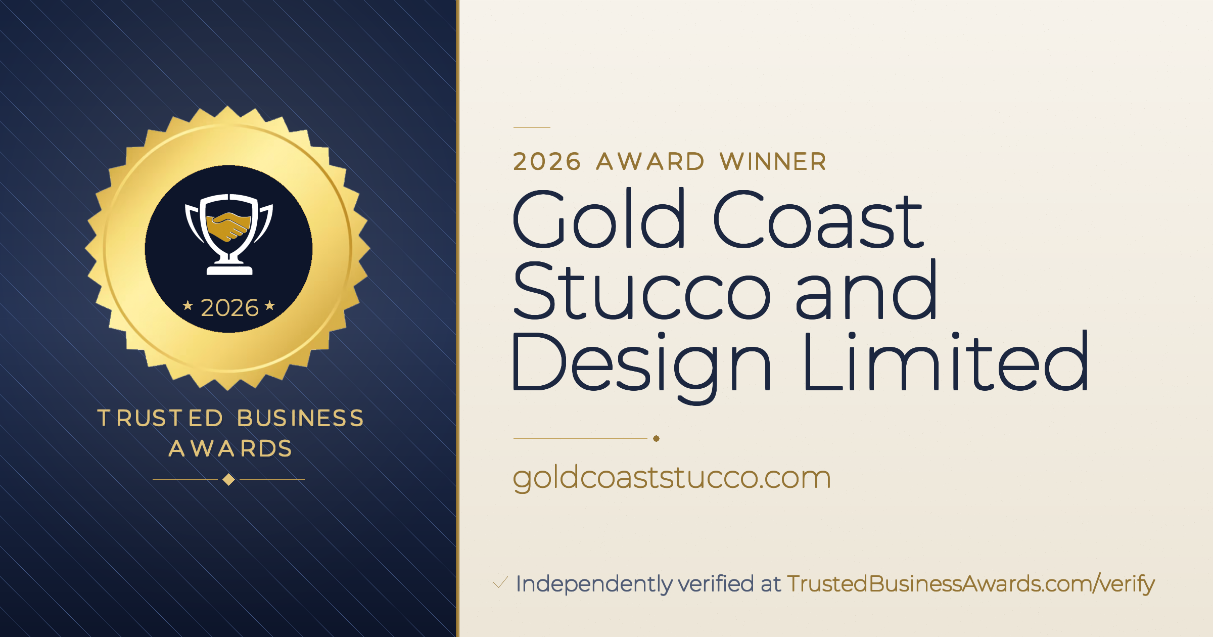 Gold Coast Stucco and Design Limited — 2026 Trusted Business Awards Winner