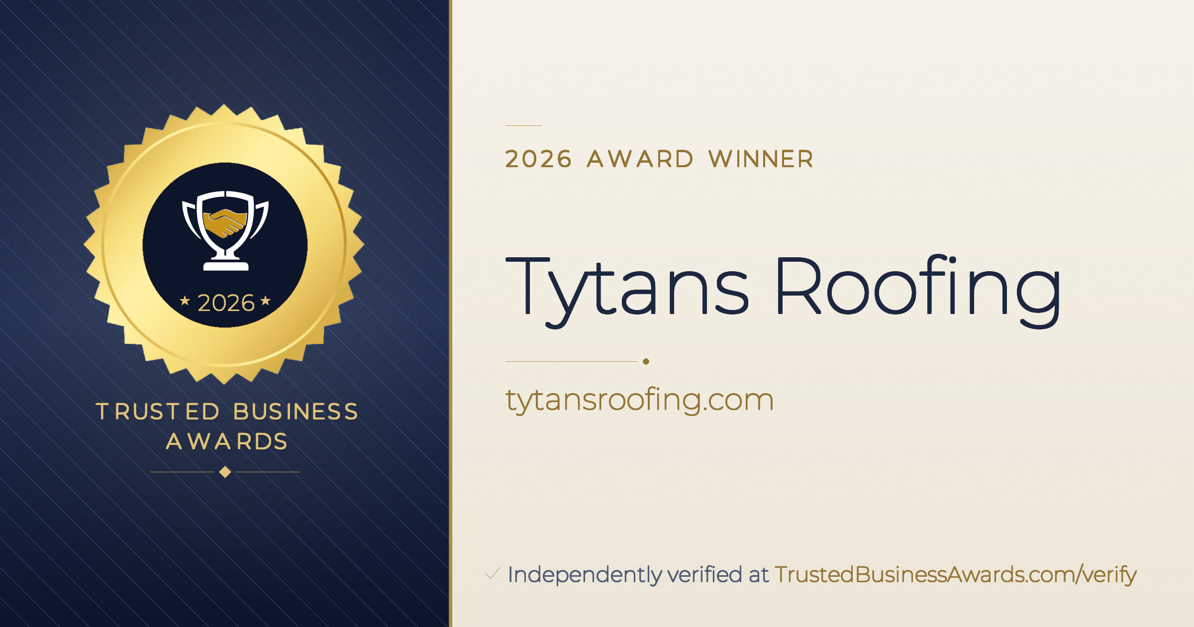 Tytans Roofing — 2026 Trusted Business Awards Winner