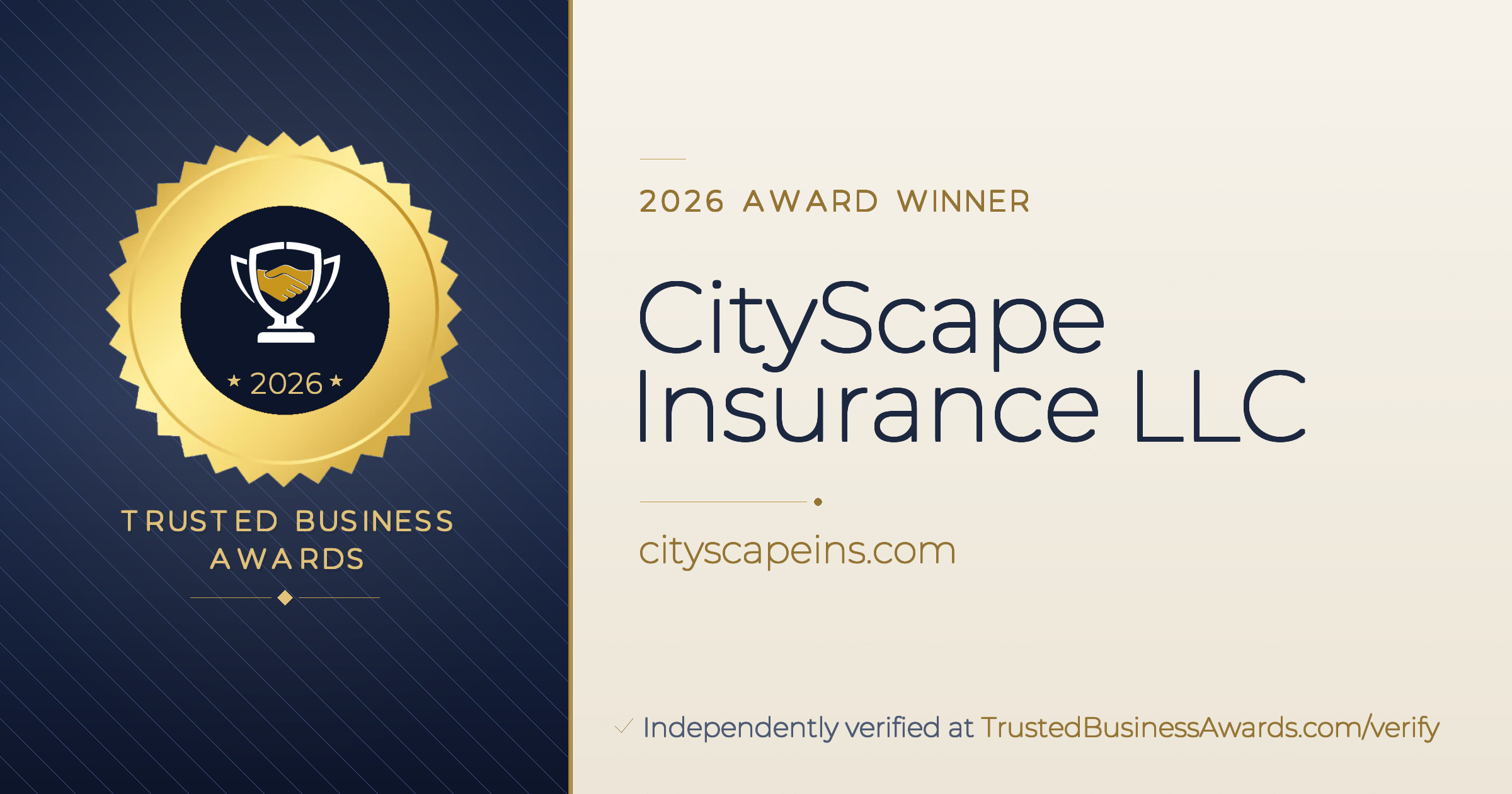 CityScape Insurance LLC — 2026 Trusted Business Awards Winner