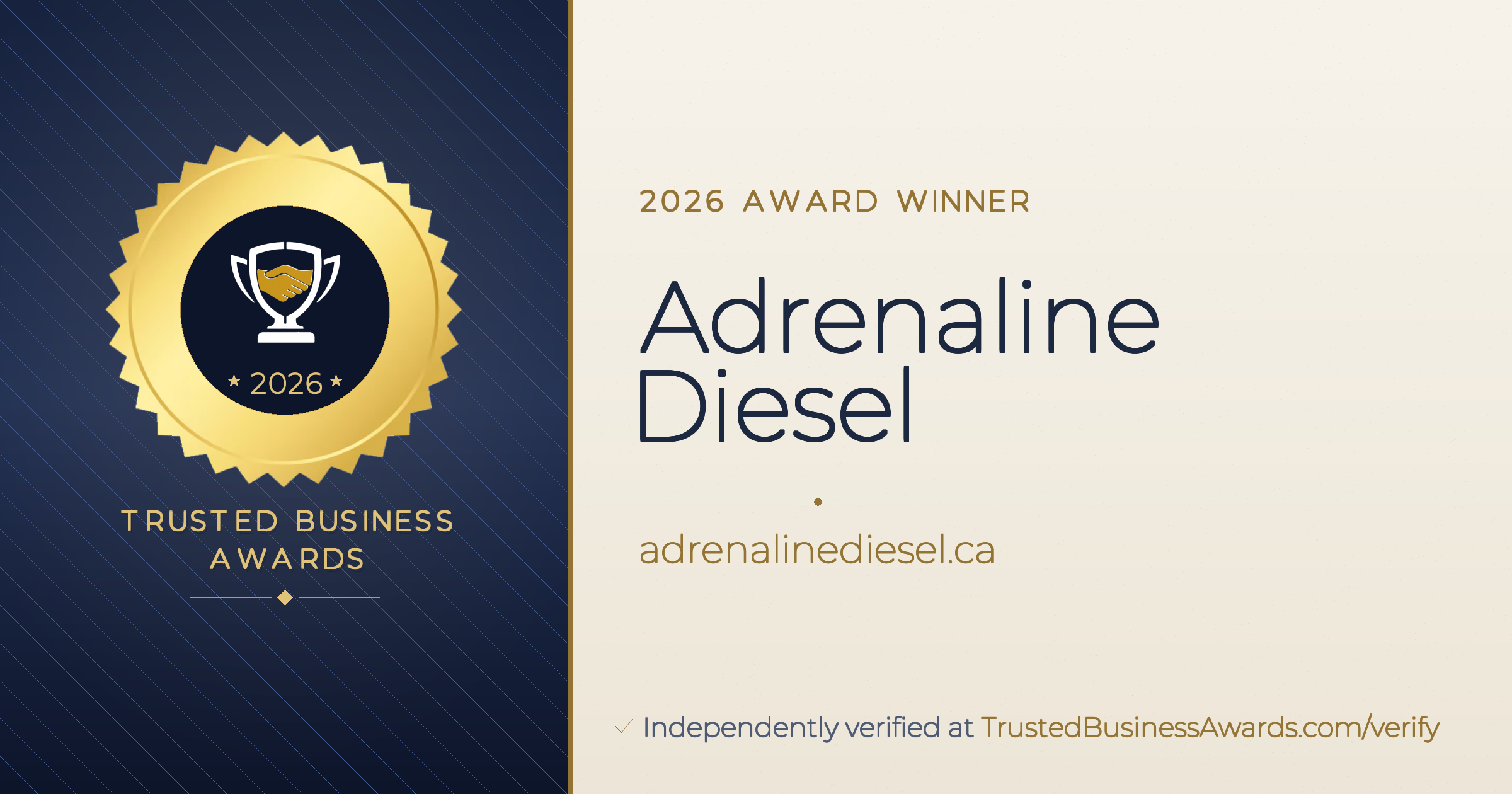 Adrenaline Diesel — 2026 Trusted Business Awards Winner
