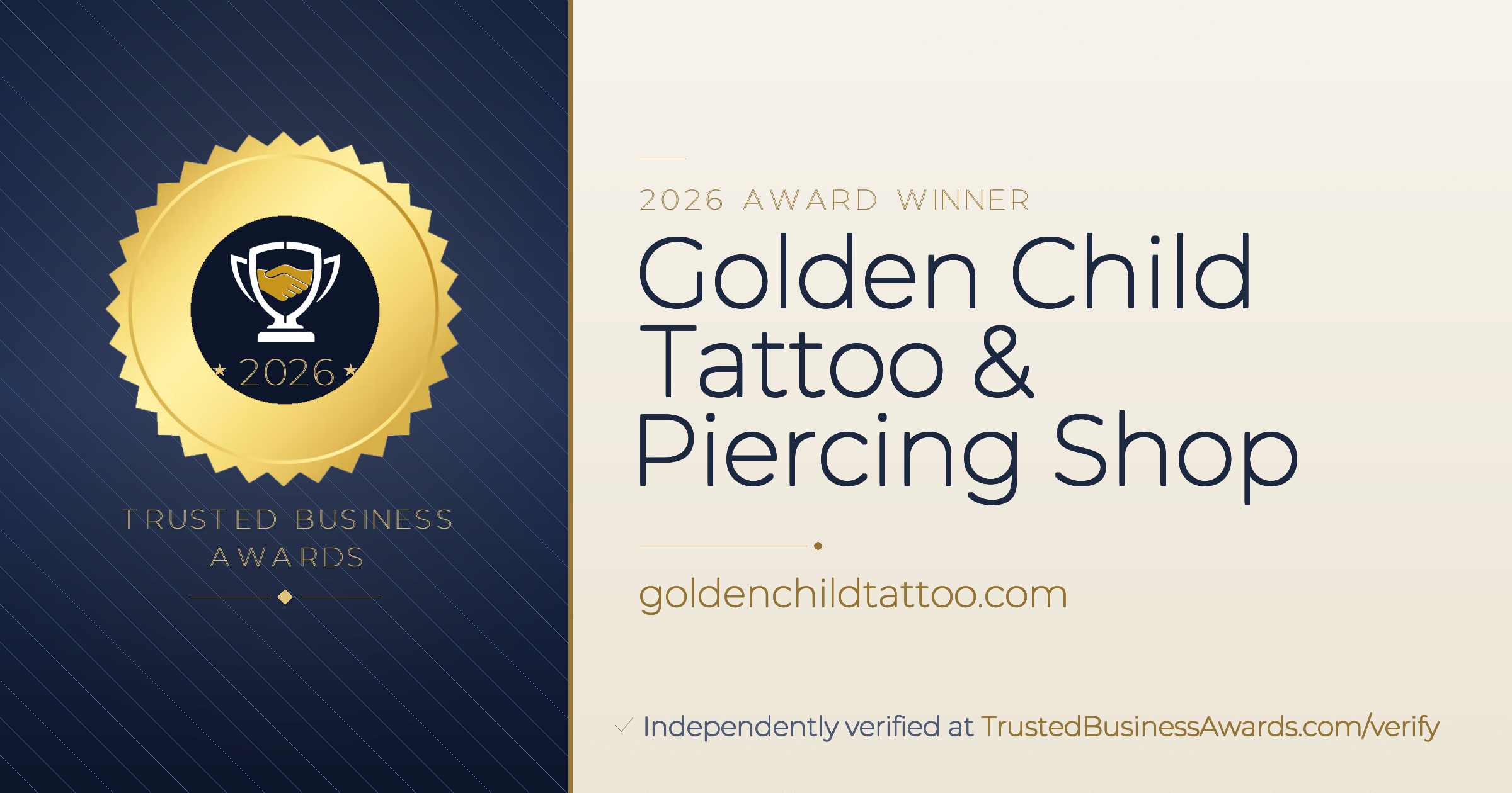 Golden Child Tattoo & Piercing Shop — 2026 Trusted Business Awards Winner