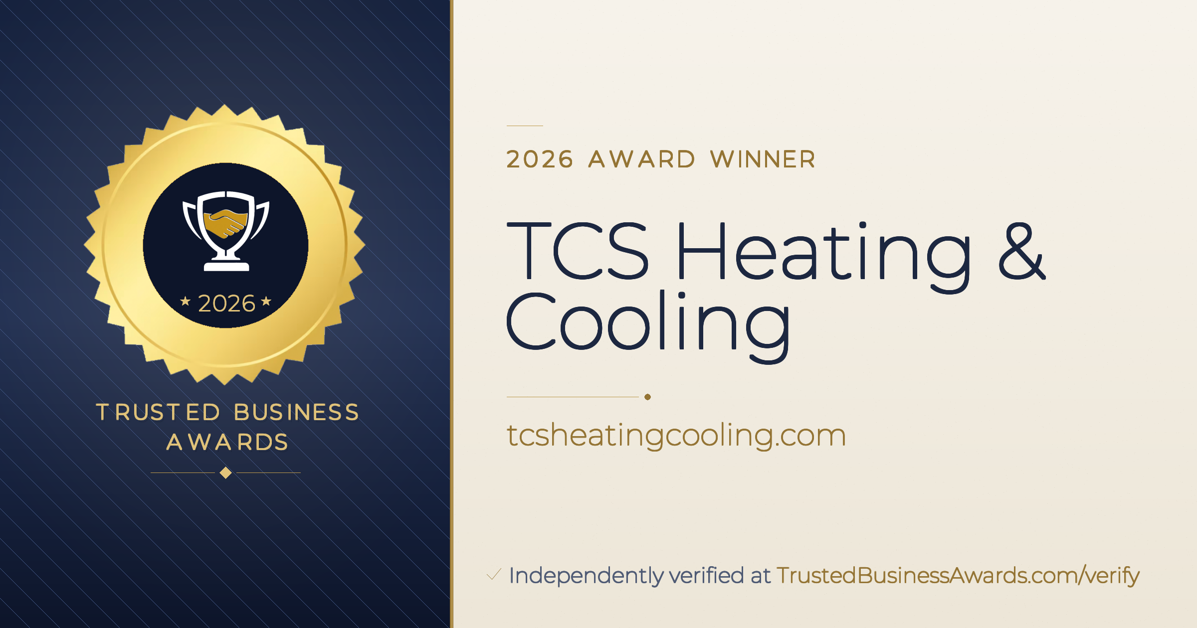 TCS Heating & Cooling — 2026 Trusted Business Awards Winner