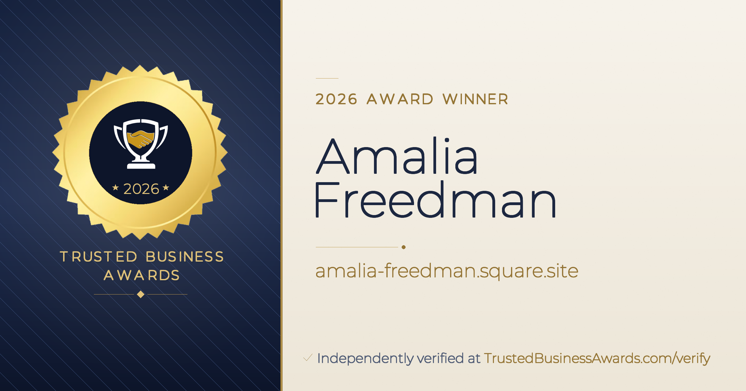 Amalia Freedman — 2026 Trusted Business Awards Winner